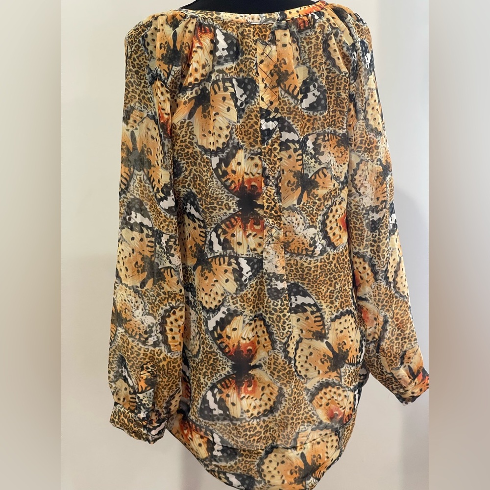 Grace Elements S Women's Butterfly/Leopard Print Blouse 634 - Picture 5 of 8